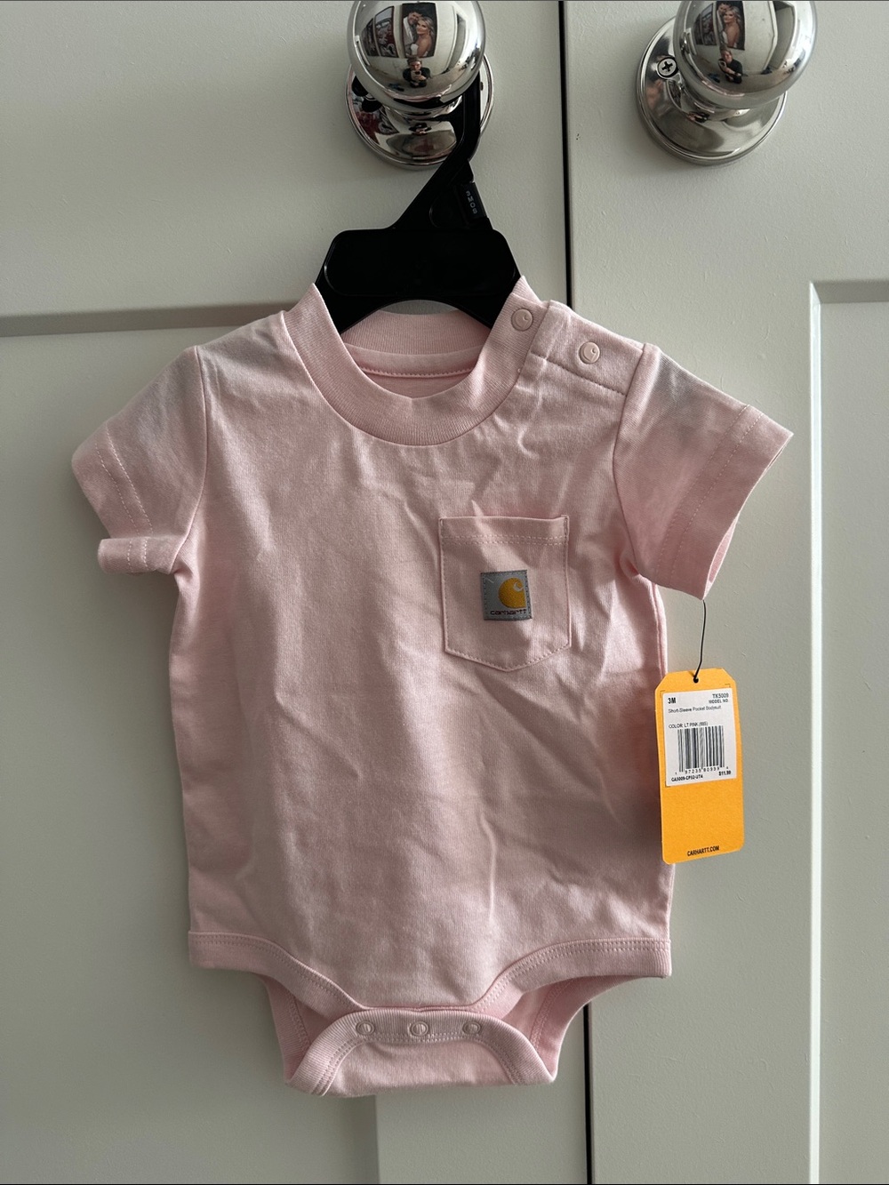 NWT! Carhartt Pink Short-Sleeve Pocket Bodysuit with Logo Patch